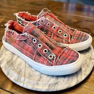 BLOWFISH Red Grand Canyon Plaid Canvas Slip On SNEAKERS Women Shoes Sz 8 EU 39